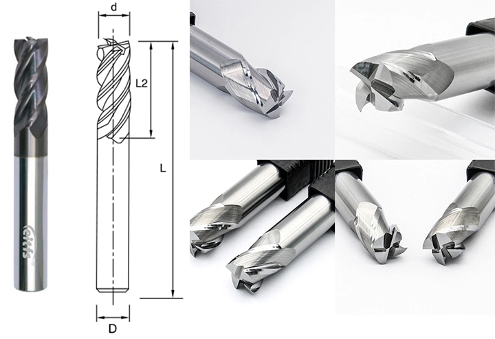 Solid Carbide Machine Tool 4 Flute Square End Mill Cutter for Metal Milling