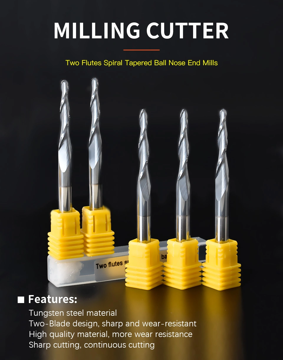 Startnow Milling Cutters Two Flutes Spiral Tapered Ball Nose End Mills Aluminum Plastics CNC Router Bit CNC Tool Bits